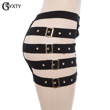 GBYXTY Mini Short Shorts Women Summer Sexy Hollow Out Bandage Rivet Black Shorts Ladies Back Zipper Fitness Short Hotpants ZA734