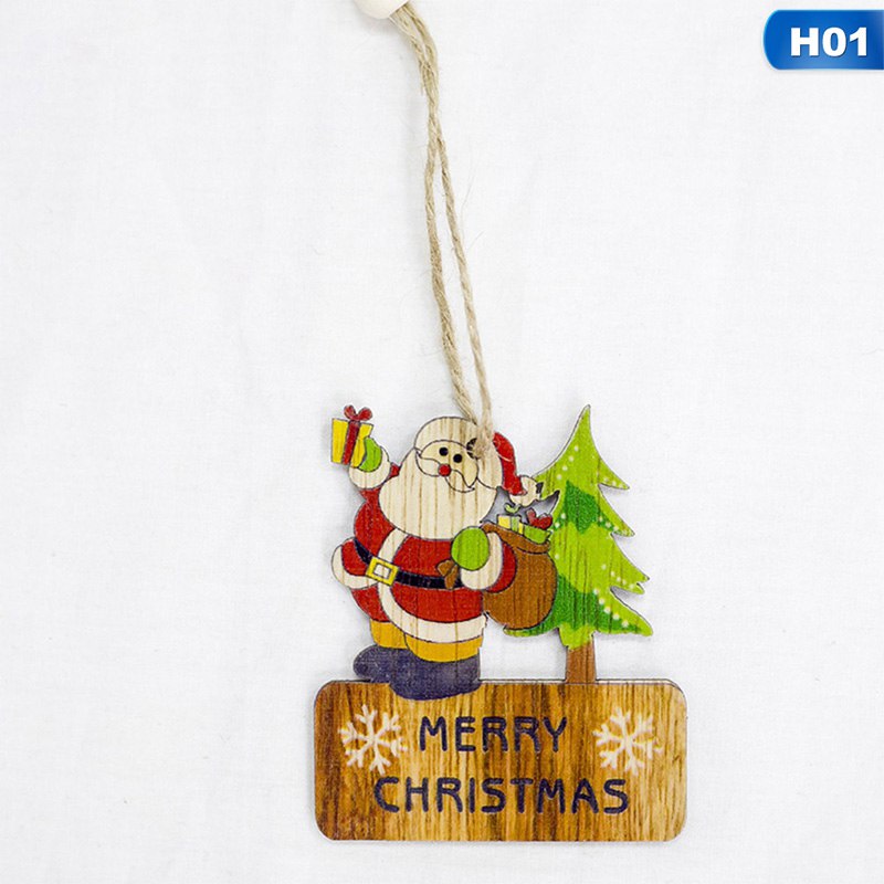 1Pcs Diy Wooden Pendants Ornaments Christmas Wood Craft Xmas Tree Ornaments For Home Decor Christmas Party Decorations Kids Gift