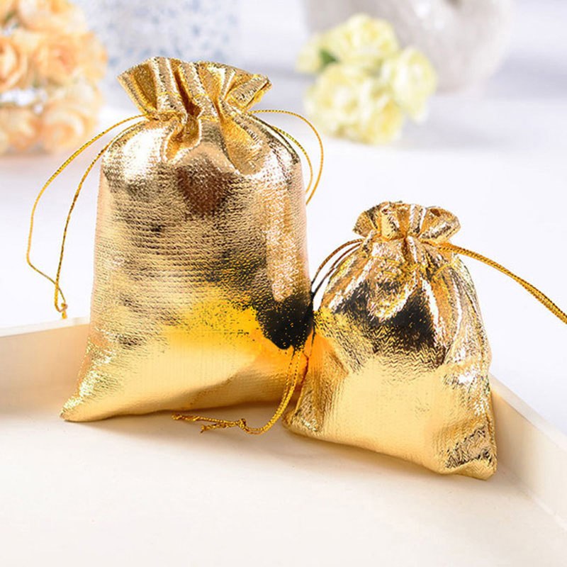 50pcs Christmas Tree Decorations Gold Silver Christmas Bag Gift Bags Metallic Foil Organza Pouches Wedding Party Favor Gift Bags