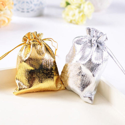 50pcs Christmas Tree Decorations Gold Silver Christmas Bag Gift Bags Metallic Foil Organza Pouches Wedding Party Favor Gift Bags