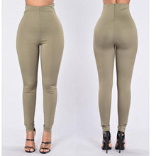 Women Pencil Pants Longline High-Rise Comfy Back Zip Casual Skinny Plain Long Pants High Waist Stretchy Elastic Slim Trousers