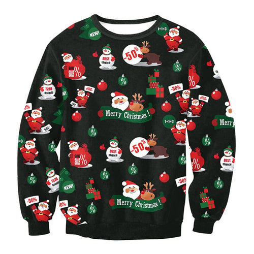 Sweater Santa Claus Cute Print Pullover Sweater Jumper Outwear Women's Patterns of Reindeer Snowman Christmas