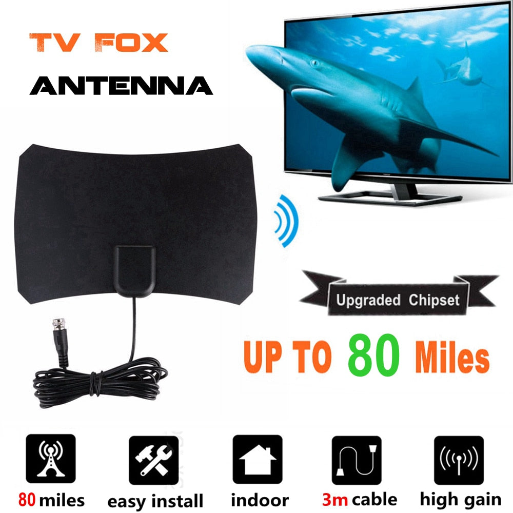 High Gain Indoor Digital TV Antenna HDTV Radius Antenna TV Fox Surf Antennas Bat Aerial Interior Amplifier 80 Mile DVB-T UHF VHF