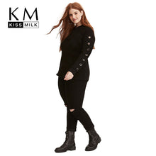 Kissmilk Plus Size Autumn 2018 Tops For Lady O Neck Rivet Women Normcore Slim Handsom Casual Streetwear Black Sweatshirt