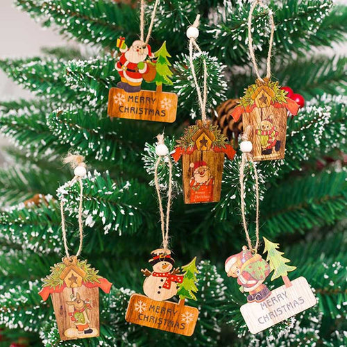 Christmas Tree Wooden Pendants Ornaments Santa Snowman Home Decor Christmas Party Decorations LBShipping