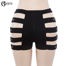 GBYXTY Mini Short Shorts Women Summer Sexy Hollow Out Bandage Rivet Black Shorts Ladies Back Zipper Fitness Short Hotpants ZA734