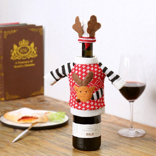 Christmas Decorations Wine Bottle Sweater Cover Bag Santa Claus Knitting Hats For New Year Xmas Home Dinner Party Decoration