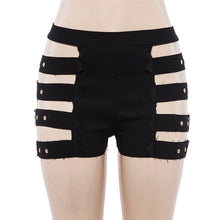 GBYXTY Mini Short Shorts Women Summer Sexy Hollow Out Bandage Rivet Black Shorts Ladies Back Zipper Fitness Short Hotpants ZA734