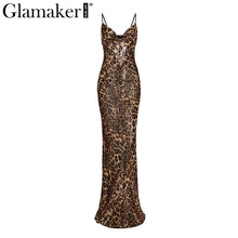Glamaker Leopard print sexy women long dress Bodycon strap christmas winter dress Elegant backless maxi party vintage dress 2018