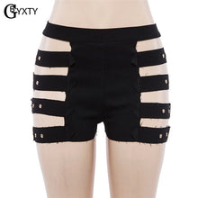 GBYXTY Mini Short Shorts Women Summer Sexy Hollow Out Bandage Rivet Black Shorts Ladies Back Zipper Fitness Short Hotpants ZA734