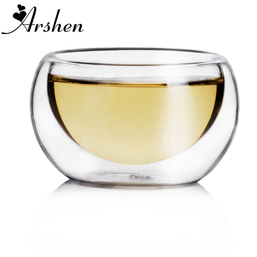 Arshen Big Promotion! 50ML Elegant Clear Drinking Cup Heat Resistant Double Wall Layer Tea Cup Water Cup For flower Tea cups
