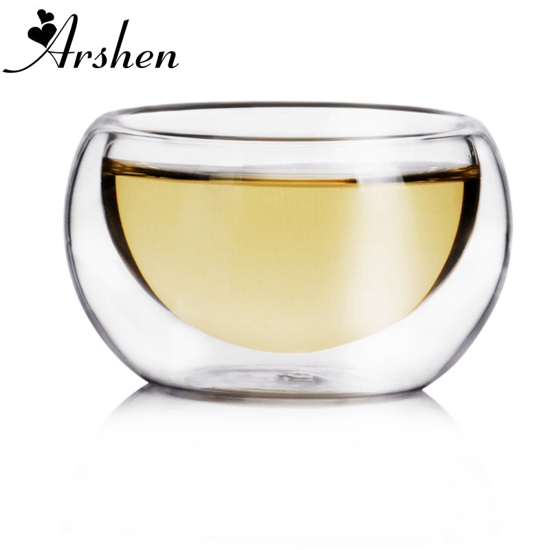 Arshen Big Promotion! 50ML Elegant Clear Drinking Cup Heat Resistant Double Wall Layer Tea Cup Water Cup For flower Tea cups