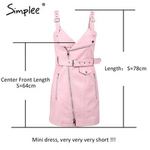Simplee Fashion PU leather dress women V neck mini sexy dress Christmas sash zipper winter black short dress sundress vestido