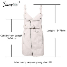 Simplee Fashion PU leather dress women V neck mini sexy dress Christmas sash zipper winter black short dress sundress vestido
