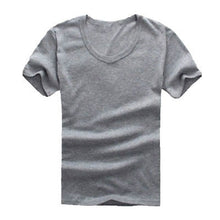 Mens V neck Short Sleeve T Shirt Tops Solid White Black Gray Slim Fit Muscle Casual Tee Top Men Clothes