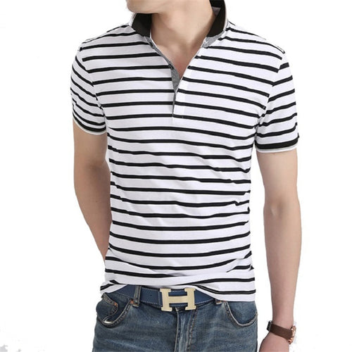 Men Polo Shirt 2018 Summer Men Business Casual Breathable White Striped Short Sleeve Polo Shirt Pure Cotton Work Clothes Polos