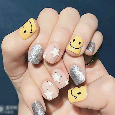 2017 Carton N  Fake Nails  Acrylic Peach heart False Nails With Glue 24pcs Faux Ongles Sexy Press On Nails Manicure Beauty