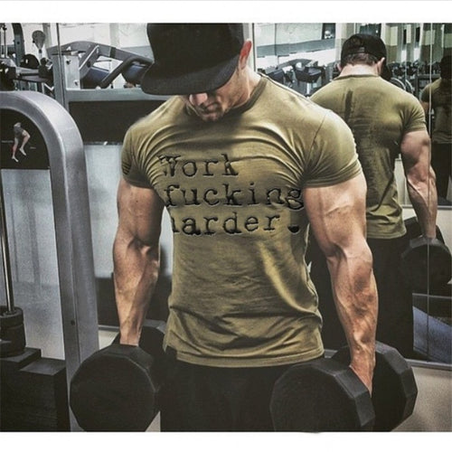 YEMEKE Summer muscle fitness brothers all-cotton short sleeve T-shirt breathable men's casual fitness clothes